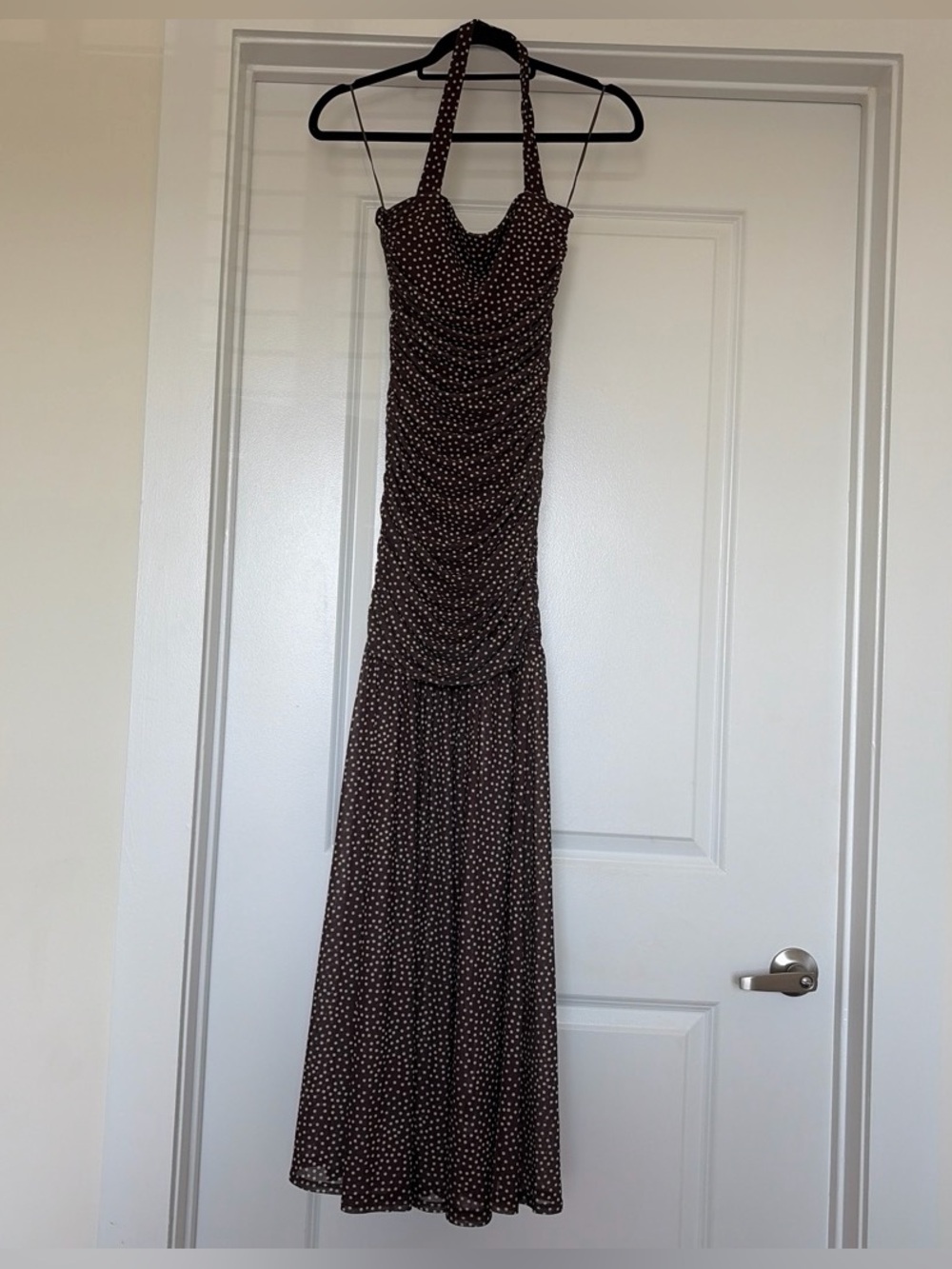 AFRM Brown Polka Dot Halter Maxi Dress